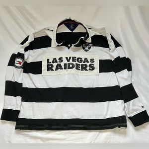 Las Vegas Raiders Tommy Hilfiger Patch Black White Stripe Long Sleeve Shirt